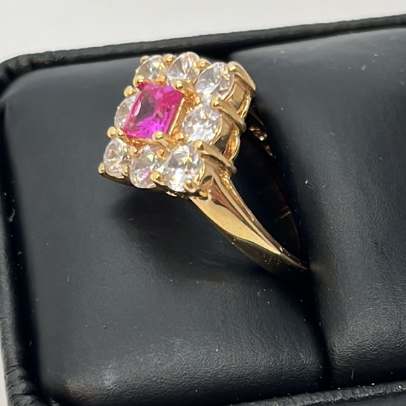 Ruby and CZ vermeil ring size 10 - Picture 9 of 11